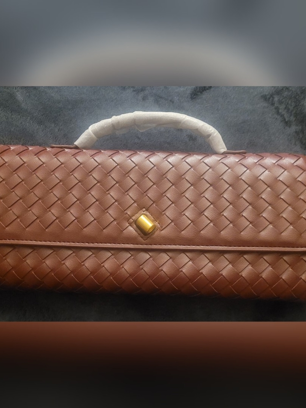 Woven Burgundy Leather Clutch with Gold Accent